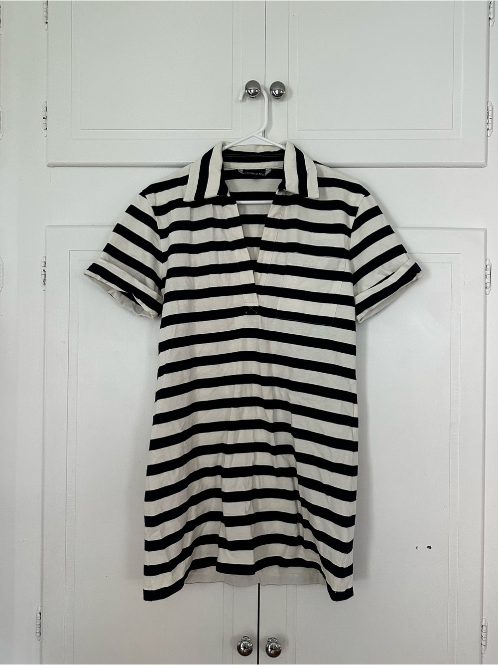 Veronica Beard Black and White Striped Polo Mini Dress